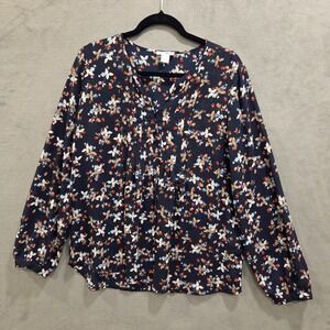 Dalia Collection Pintuck Sheer Blouse Women Size Large Strawberries Floral
